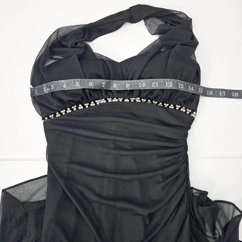 Betsy & Adam Women's Vintage Y2K Black Rhinestone Halter Bodycon Dress Size 4 - Picture 11 of 14
